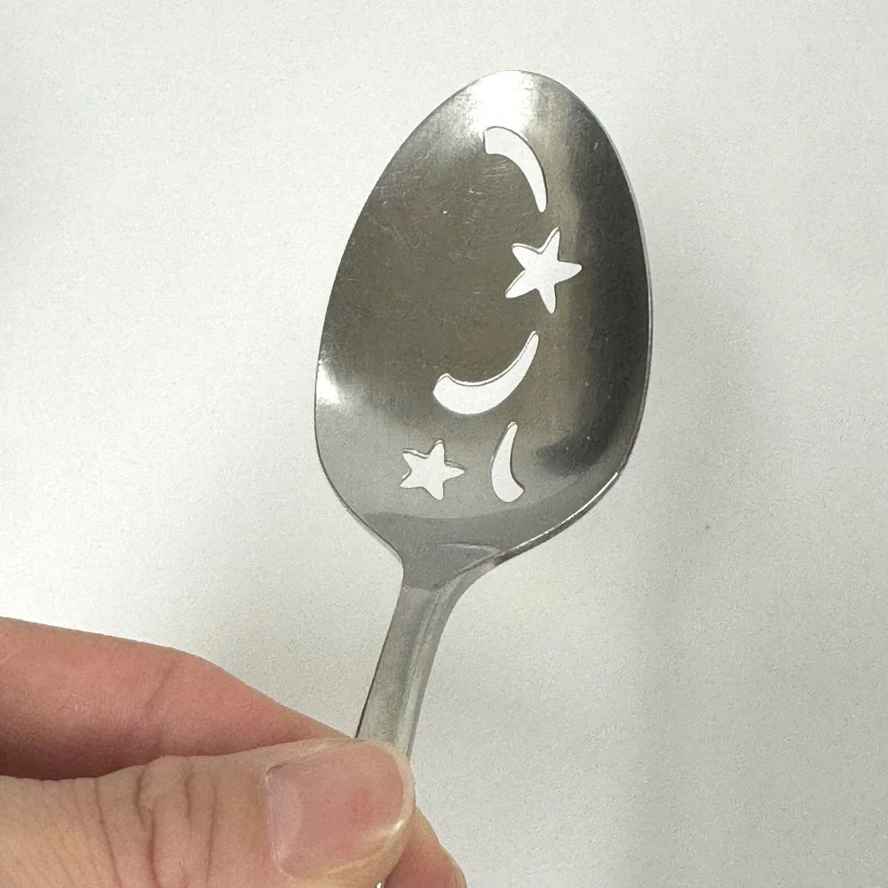Oneida Twin Star Stainless Pierced Serving Spoon Star Moon Cutouts MCM Celestial